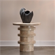 Maklaine Contemporary Hand-Carved Mango Wood Revolve Side Table in Cream