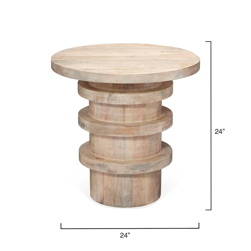Maklaine Contemporary Hand-Carved Mango Wood Revolve Side Table in Cream