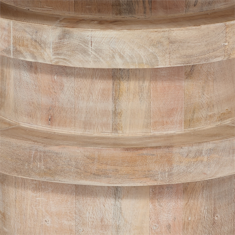 Maklaine Contemporary Hand-Carved Mango Wood Revolve Side Table in Cream