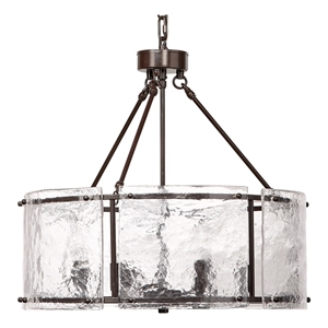 Maklaine Hand-Blown Glass Round Metal Chandelier in Oil Rubbed Bronze
