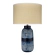 Maklaine Hand-Glazed Indigo Ceramic Table Lamp With Raffia Shade in Blue