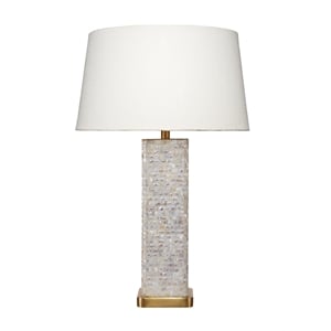 Maklaine Mother of Pearl Table Lamp With White Linen Drum Shade