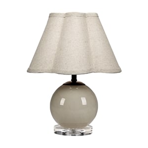 Maklaine Hand-Blown Glass Round Table Lamp With Scalloped Shade in Taupe