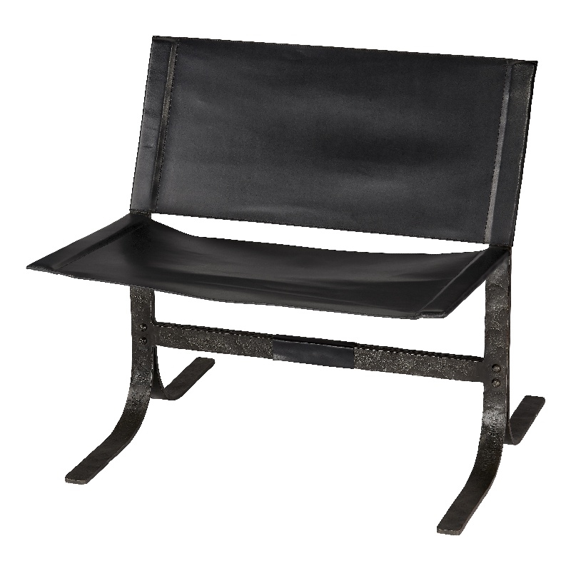 Maklaine Contemporary Full Grain Leather and Iron Sling Chair in Black