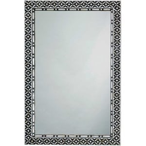 Maklaine Mother of Pearl Inlay Rectangle Wall Mirror in Black/Gray