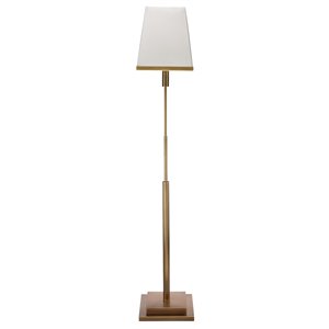 Maklaine Modern Steel Floor Lamp With White Linen Shade in Antique Brass