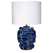 Maklaine Handmade Textured Ceramic Table Lamp With Linen Shade in Blue