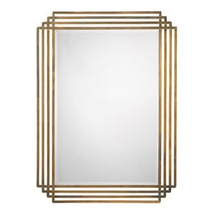 Maklaine Burnished Metal Contemporary Wall Mirror in Antique Brass