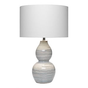 Maklaine Double Gourd Ceramic Table Lamp With Linen Shade in White/Blue