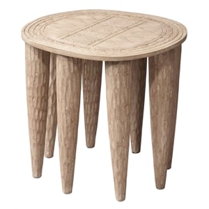 Maklaine Hand-Carved Mango Wood Side Table With Etched Top in Natural