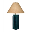 Maklaine Reactive-Glaze Ceramic Table Lamp With Raffia Shade in Blue