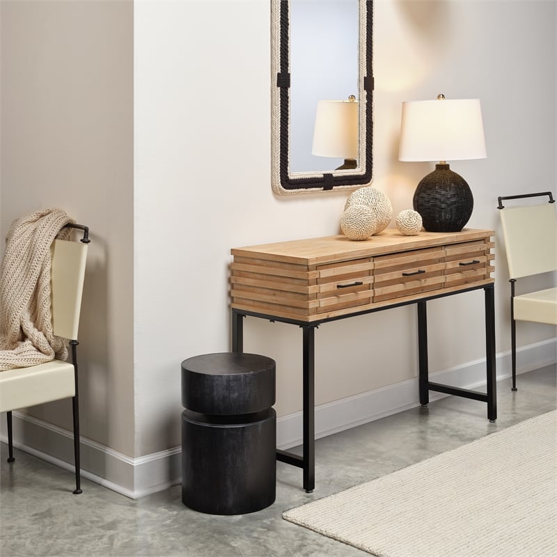 Maklaine Handcrafted Mango Wood Round Side Table in Charcoal