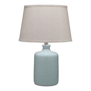 Maklaine Ceramic Jar Table Lamp With Tapered Linen Shade in Light Blue