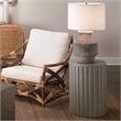 Maklaine Concrete-Textured Ceramic Table Lamp With Linen Shade in Gray