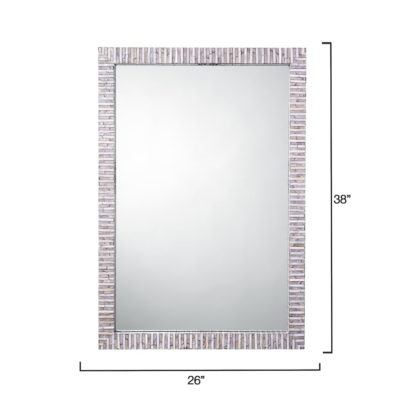 Maklaine Handcrafted Mother of Pearl Rectangle Wall Mirror in Gray