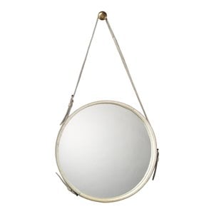 Maklaine Round Cowhide Leather Wall Mirror With Strap in White