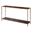 Maklaine Contemporary Acid-Washed Iron Console Table With Shelf in Brown