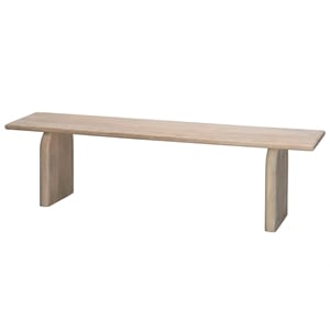 Maklaine Contemporary Hand-Carved Mango Wood Bench With End Caps