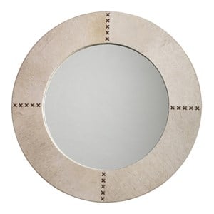 Maklaine Natural Cowhide Cross-Stitch Round Wall Mirror in White