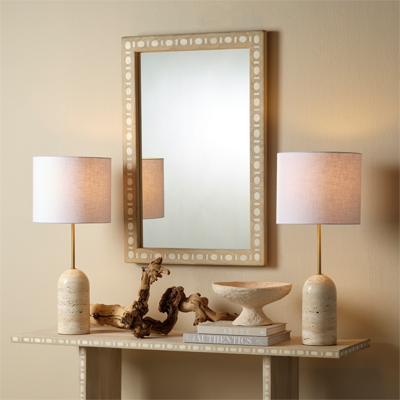 Maklaine Mango Wood and Bone Inlay Rectangle Wall Mirror in White