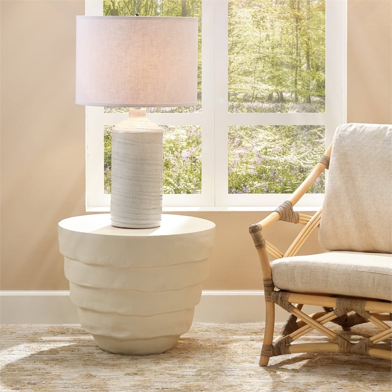 Maklaine Artisan Fiberglass Side Table With Organic Shape in Cream