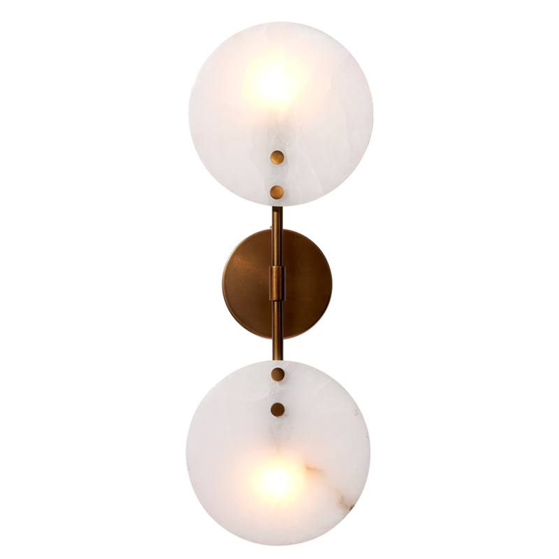 Maklaine Contemporary Hand-Carved Alabaster Wall Sconce in Antique Brass