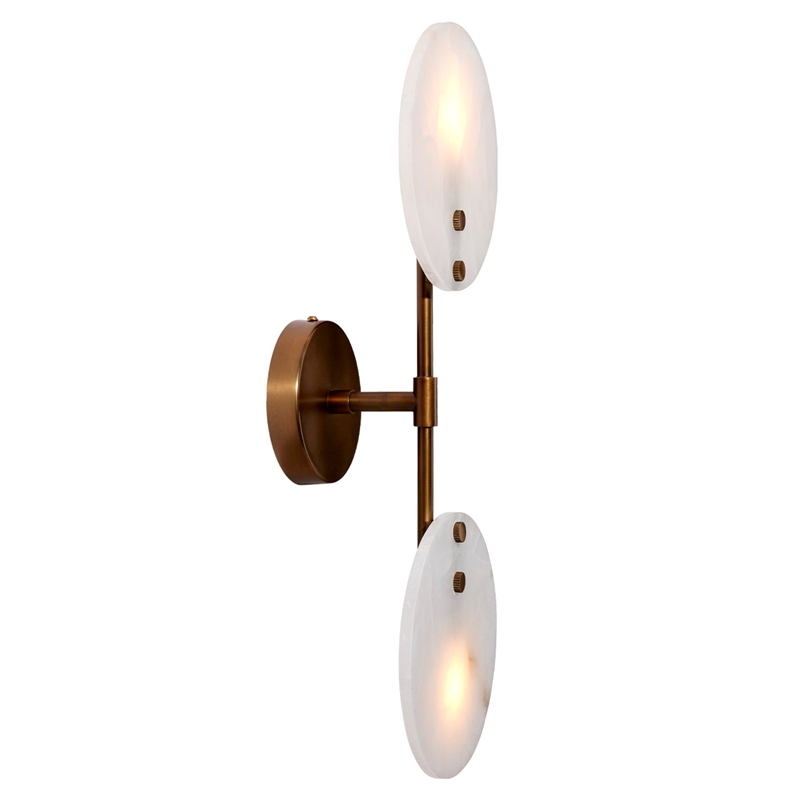 Maklaine Contemporary Hand-Carved Alabaster Wall Sconce in Antique Brass