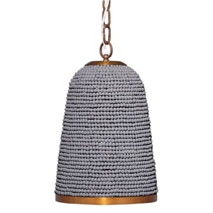 Maklaine Contemporary Mango Wood Beaded Pendant Light in Slate Blue