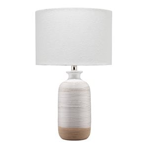 Maklaine Textured Ceramic Table Lamp With Linen Shade in White