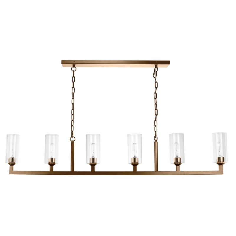 Maklaine 6-Light Glass and Metal Chandelier in Antique Brass