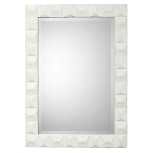 Maklaine Contemporary 3D Chiseled Frame Plaster Wall Mirror in White