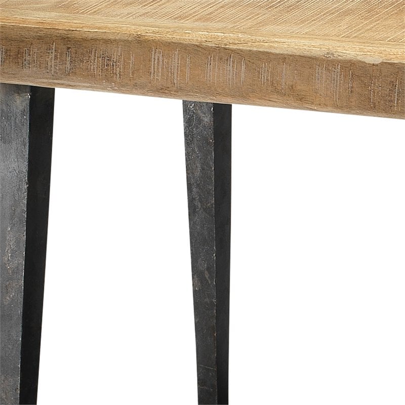 Maklaine Contemporary Rustic Iron and Wood Farmhouse Bench in Natural