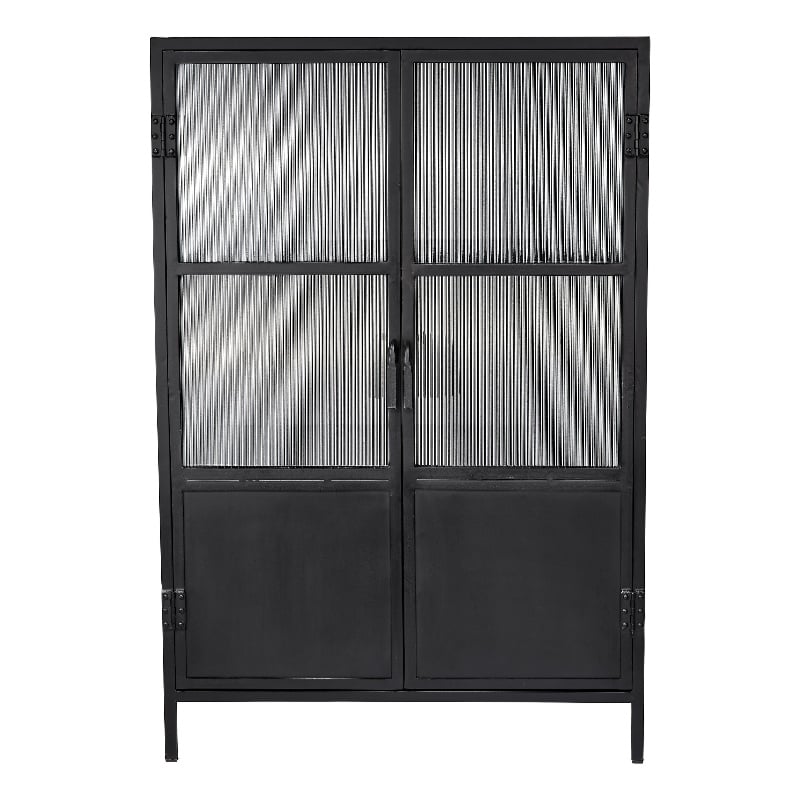 Maklaine Contemporary 2-Door Iron and Glass Industrial Dresser in Black