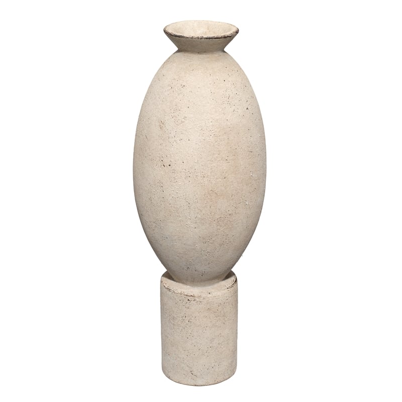 Maklaine Handmade Antiqued Ceramic Decorative Footed Vase in Off White
