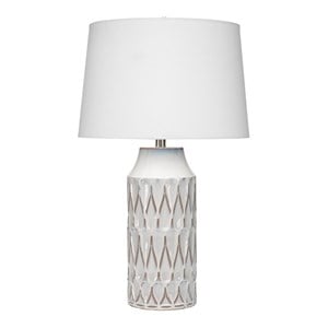 Maklaine Harlequin-Patterned Ceramic and Linen Table Lamp in White