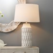 Maklaine Harlequin-Patterned Ceramic and Linen Table Lamp in White