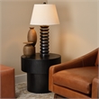 Maklaine Hand-Carved Mango Wood Beaded Table Lamp With Linen Shade
