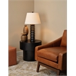 Maklaine Hand-Carved Mango Wood Beaded Table Lamp With Linen Shade