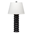 Maklaine Hand-Carved Mango Wood Beaded Table Lamp With Linen Shade