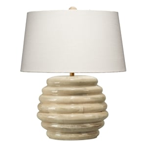 Maklaine Hand-Carved Mango Wood Table Lamp With Linen Shade in Natural