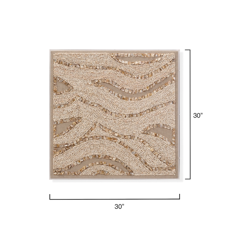 Maklaine Handcrafted Shell and Linen Coastal Wave Wall Art in Off White