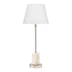 Maklaine Marble and Nickel Stick Table Lamp With Linen Shade in White