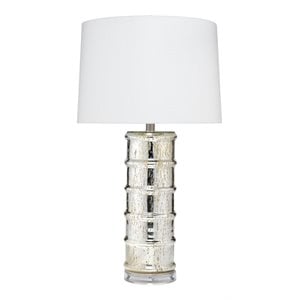 Maklaine Contemporary Antique Mercury Glass Column Table Lamp in Silver