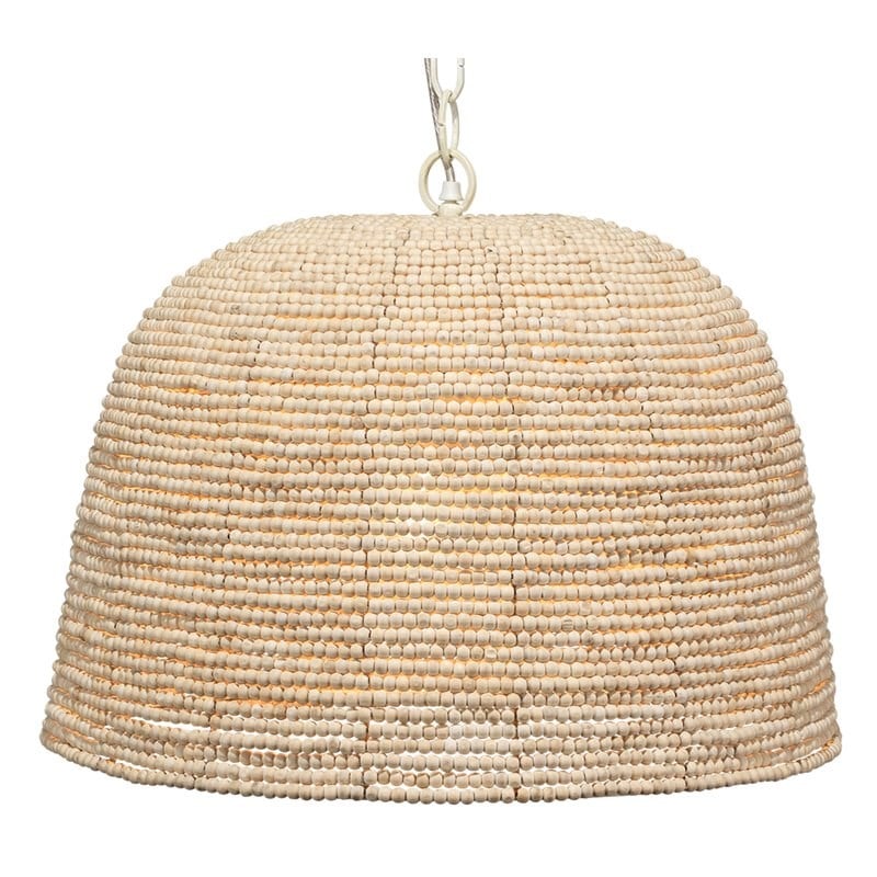 Maklaine Mango Wood Beaded Coastal Pendant Light in Off White