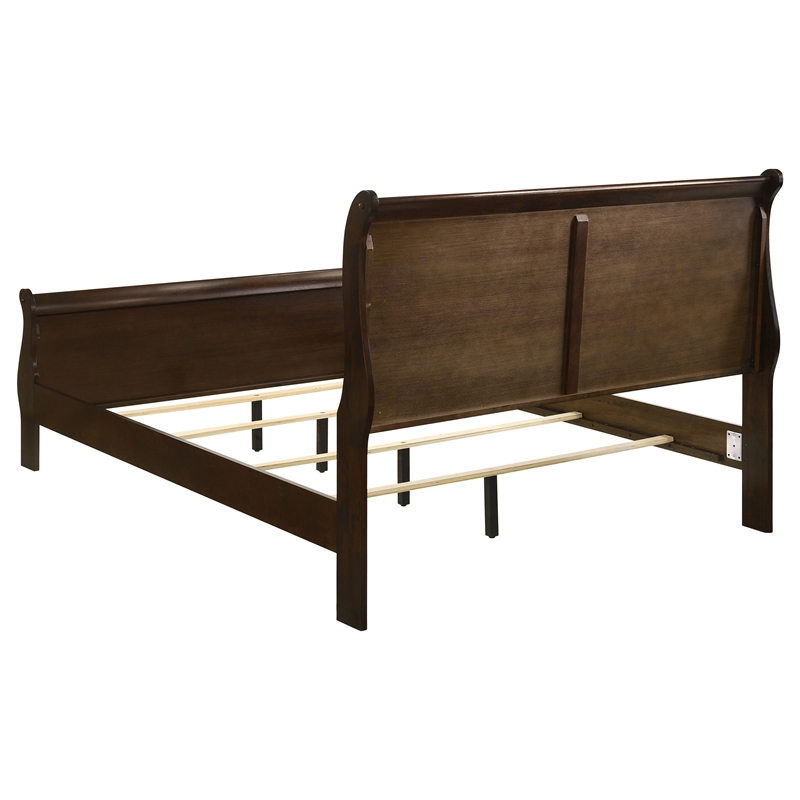 Maklaine Contemporary Eastern King Sleigh Bed in Cappuccino Wood Finish