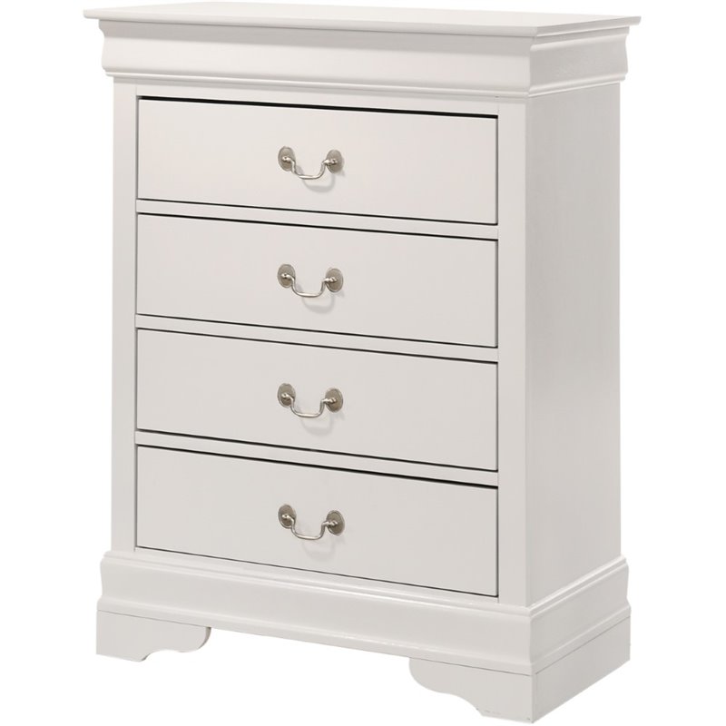 Maklaine 4-Drawer Bedroom Chest in Solid and Manufactured Wood - White