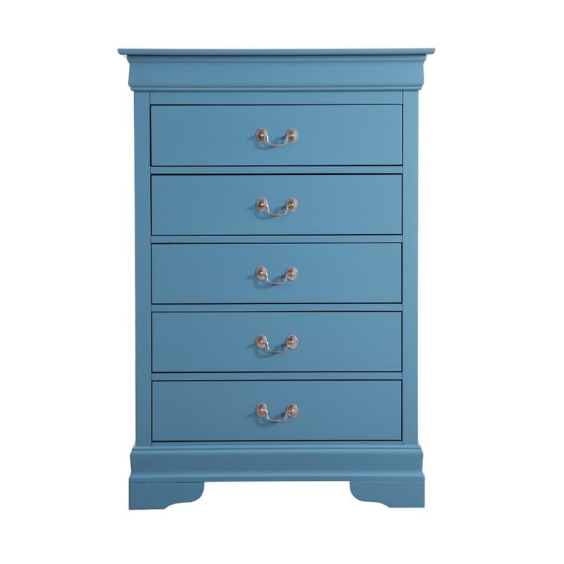 Maklaine 5-Drawers Bedroom Chest in Engineered Wood - Teal Finish