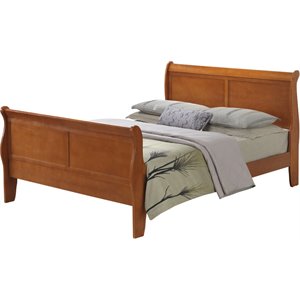 Maklaine Contemporary Full Sleigh Bed in Oak - Classic Wood Design