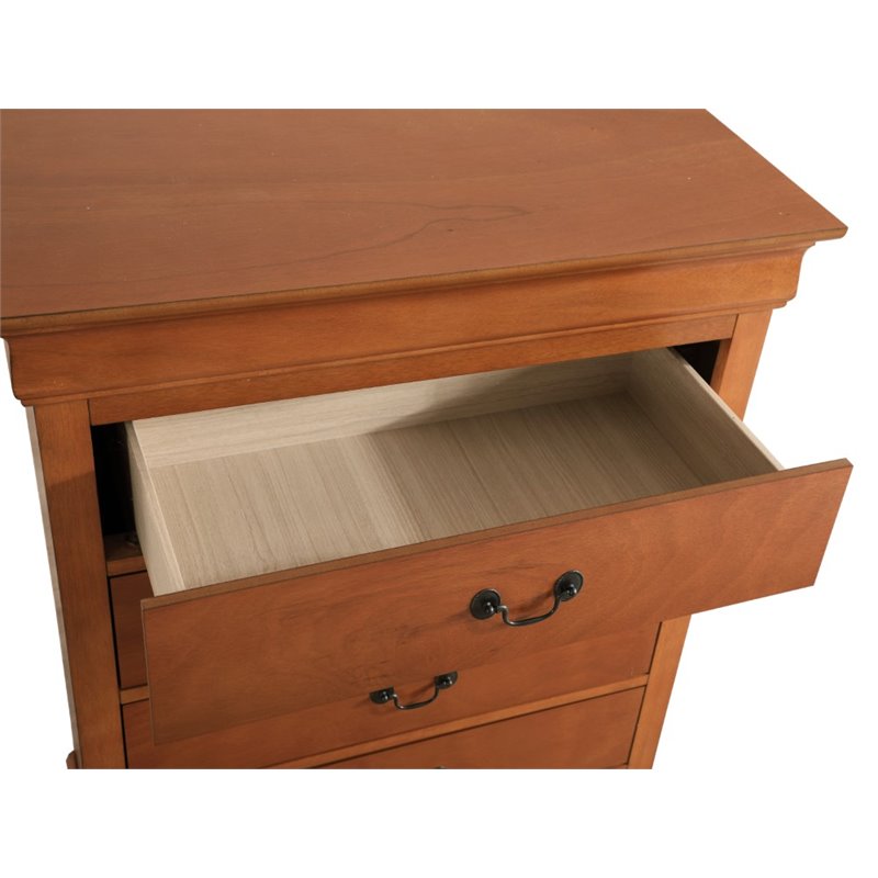 Maklaine Contemporary 5-Drawer Bedroom Chest in Oak Veneer Finish
