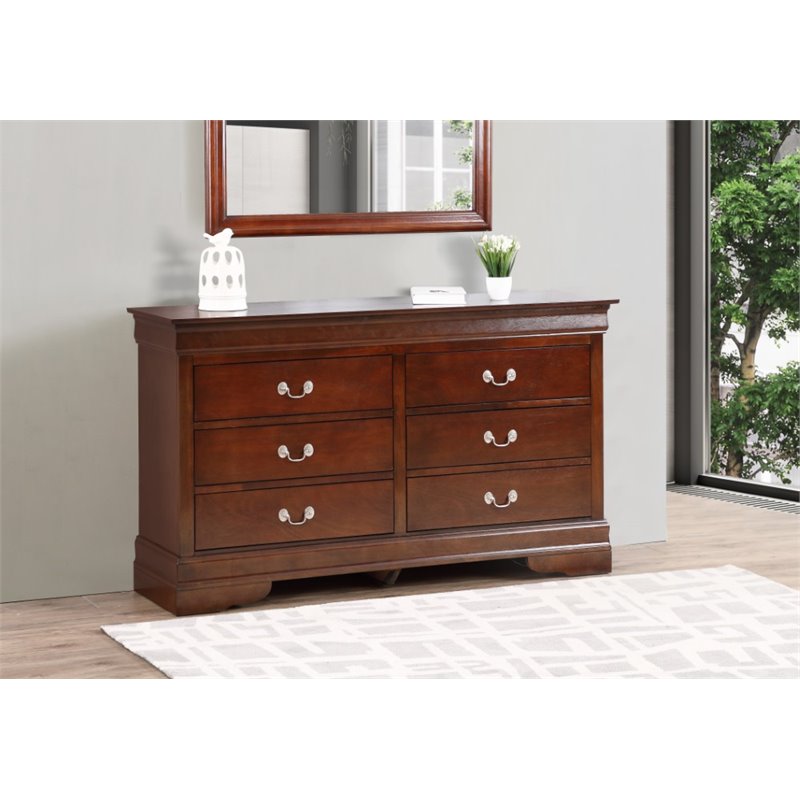 Maklaine 6 Drawer Engineered Wood Dresser in Cappuccino Finish